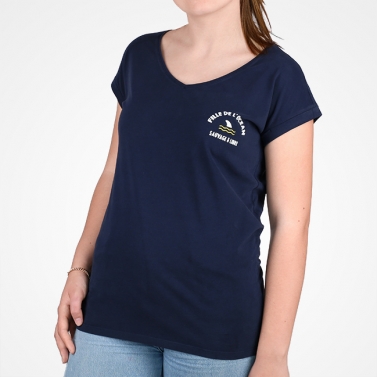 T-shirt Col V Fille de l'Océan - Marine