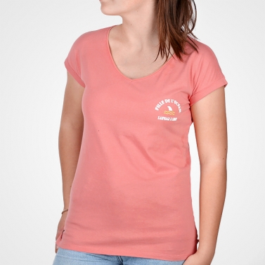 T-shirt Col V Fille de l'Océan - Rose Terracotta