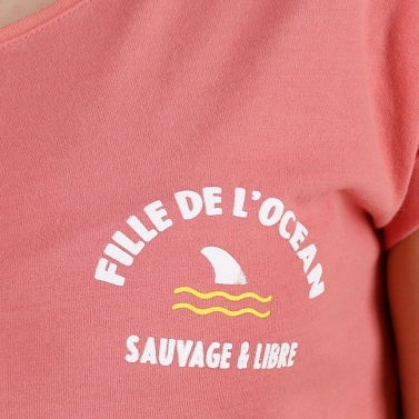 T-shirt Col V Fille de l'Océan - Rose Terracotta