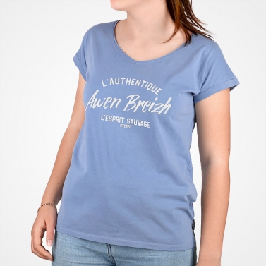 T-shirt Col V L'Authentique Awen Breizh - Bleu Denim